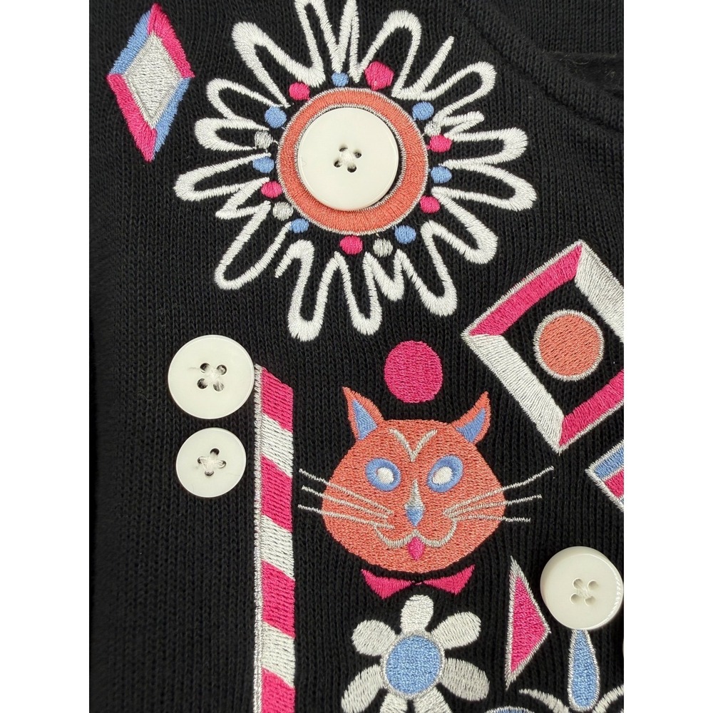 Bob Mackie Wearable Art Embroidered Cat Full Zip Cardigan Jacket Size Large - Picture 5 of 13